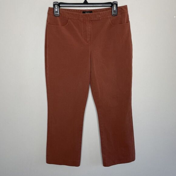 THEORY Womens Straight-Leg Crop Pants 4 Double-Stretch Chino Terra-Cotta Brown - Picture 1 of 8